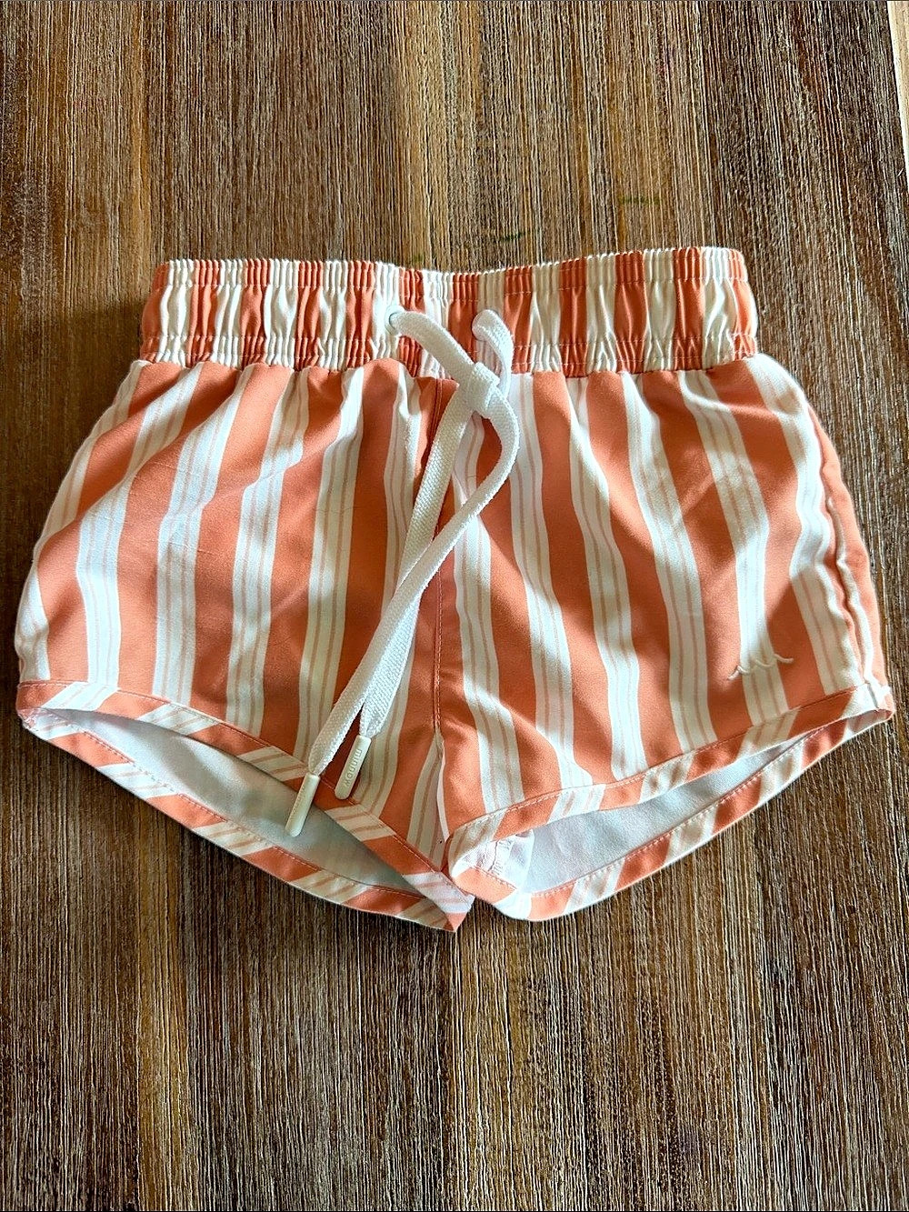 minnow Boys Calypso Coral Stripe Boardie Swim Trunks Orange & White 2T